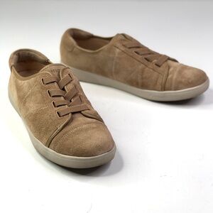 Vionic Jean Suede sneakers pull on elastic laces camel tan 8